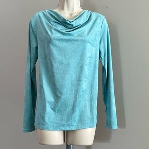 Southcott Turquoise Suede Cowl Neck Long Sleeve Dakota Top XS